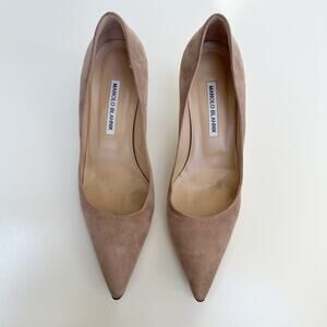 Manolo Blahnik BB Suede Beige Nude Kitten Heel Pointed Toe Pumps 50mm Size 38.5